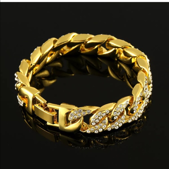 Mens cuban link two tone bracelet - Picture 2 of 5